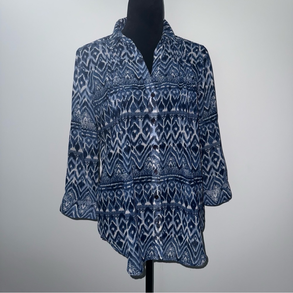 Vintage America Blue Patterned Women's Top Medium